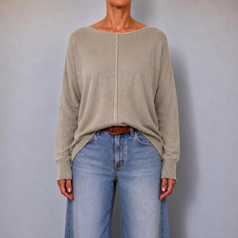 Vintage Italian Silk & Cashmere Sage Taupe Lightweight Coastal Knit Sweater M/L